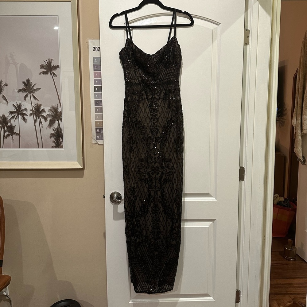 LULUS Moonlit Love Black Sequin Sleeveless Maxi Dress